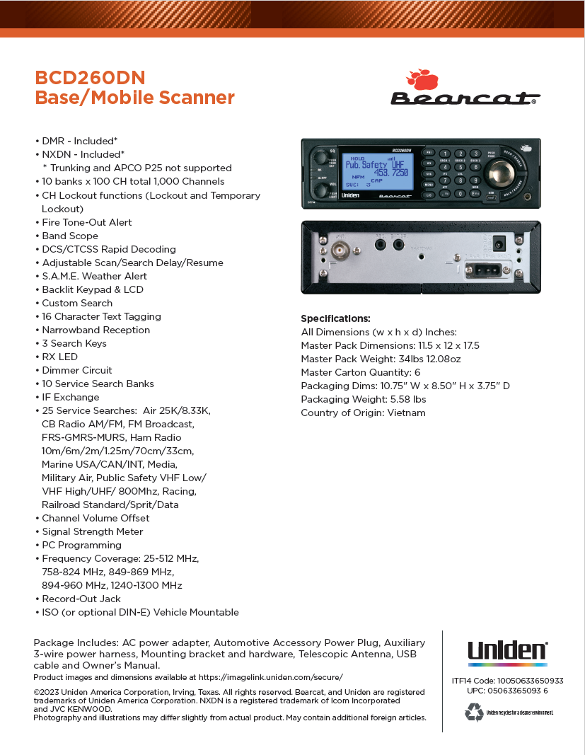BCD260DN Base/Mobile Scanner – Police Scanner Outlet