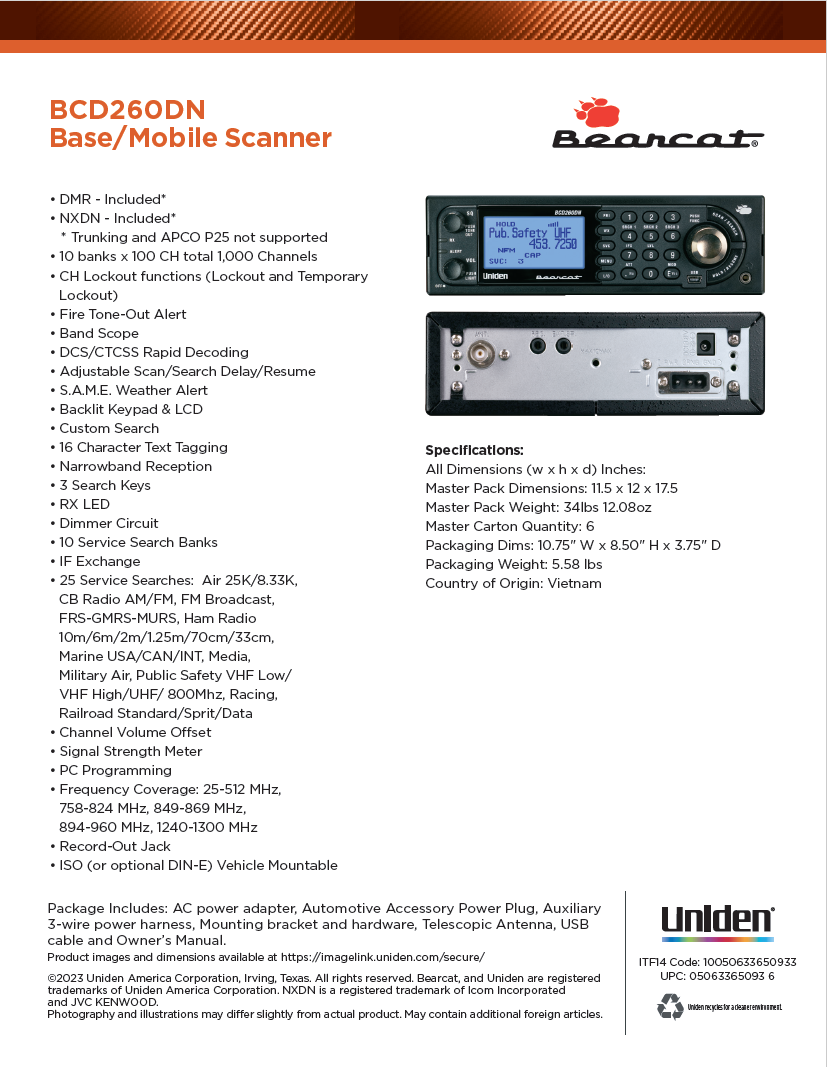 BCD260DN Base/Mobile Scanner