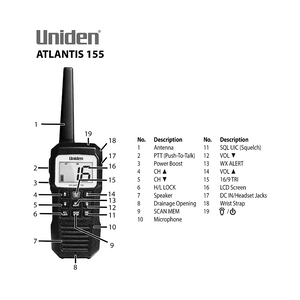 Uniden Atlantis 155  Floating Handheld VHF Marine Radio