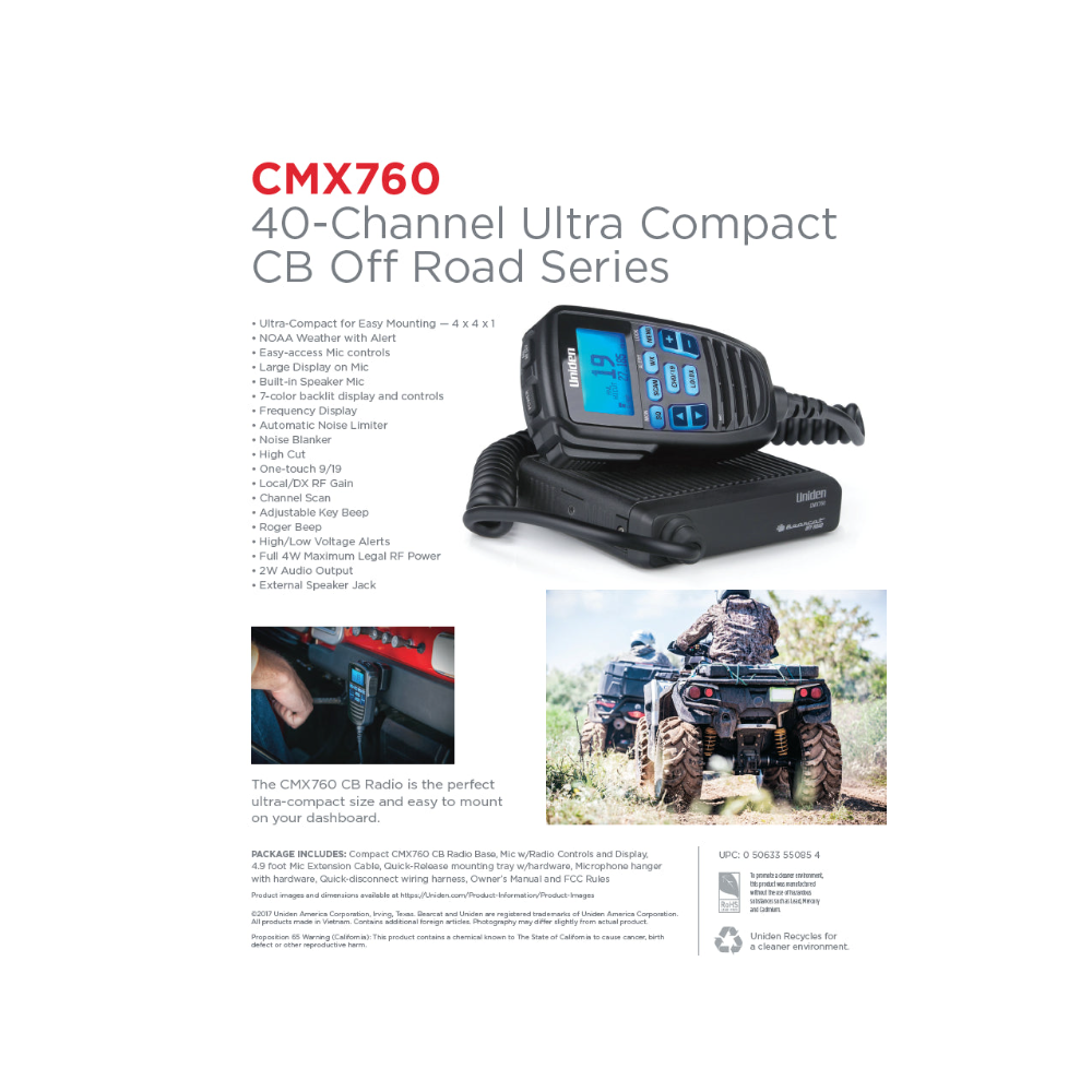 CMX760 Off-Road Compact CB Radio w- Mic Display
